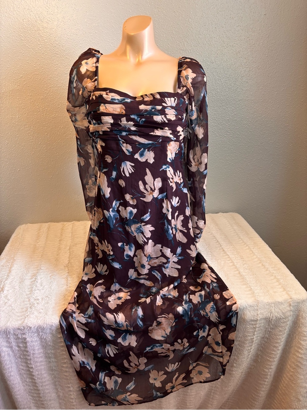 Abercrombie and Fitch Floral Square-Neck Maxi Dress - Brown Cottagecore Y2K